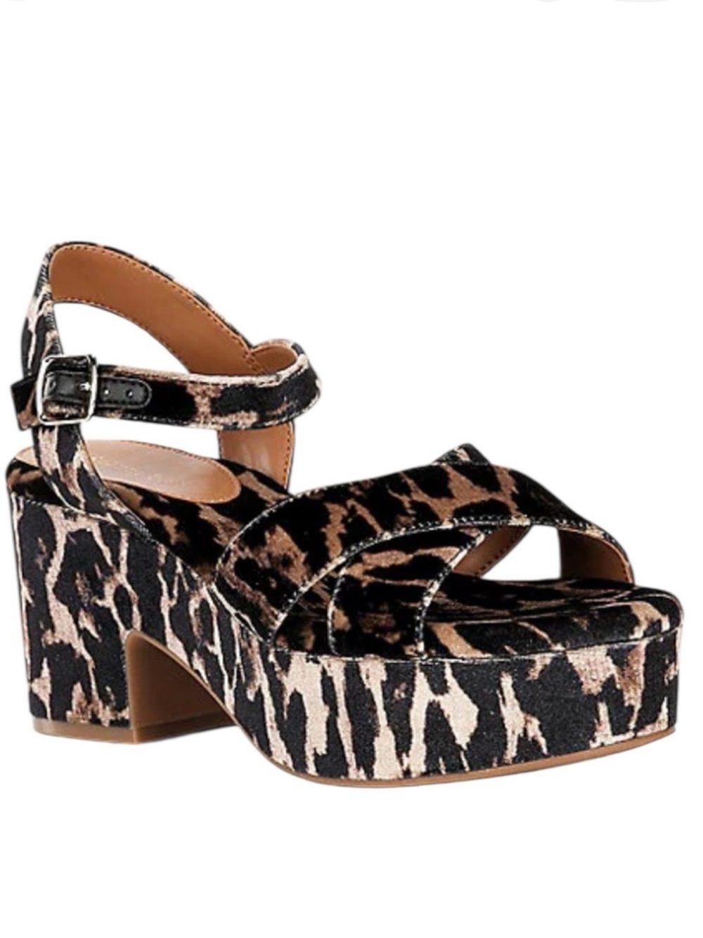 Gianni Bini Joize Leopard Printed Velvet Cross Band Platform Sandals 9.5 NWOB